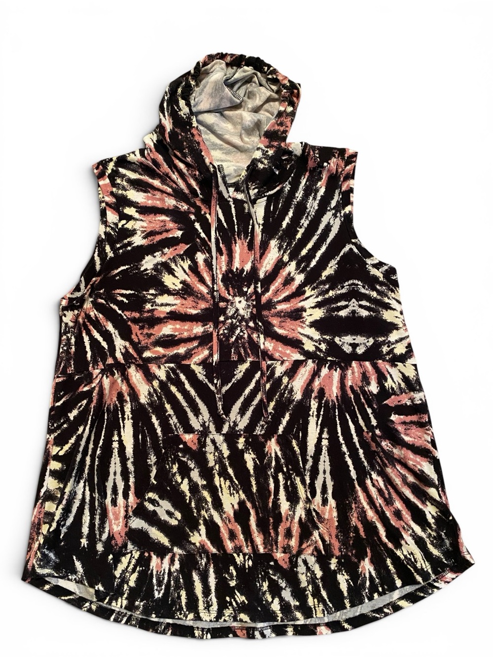 LuLaRoe Black, White and Pink Tie-Dye Sleeveless Hoodie Tank, Size XL - Picture 4 of 9